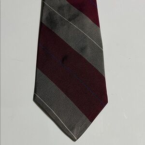 Ralph Lauren Polo Burgundy and Gray Striped handmade Repp Tie, preppy Ivy League